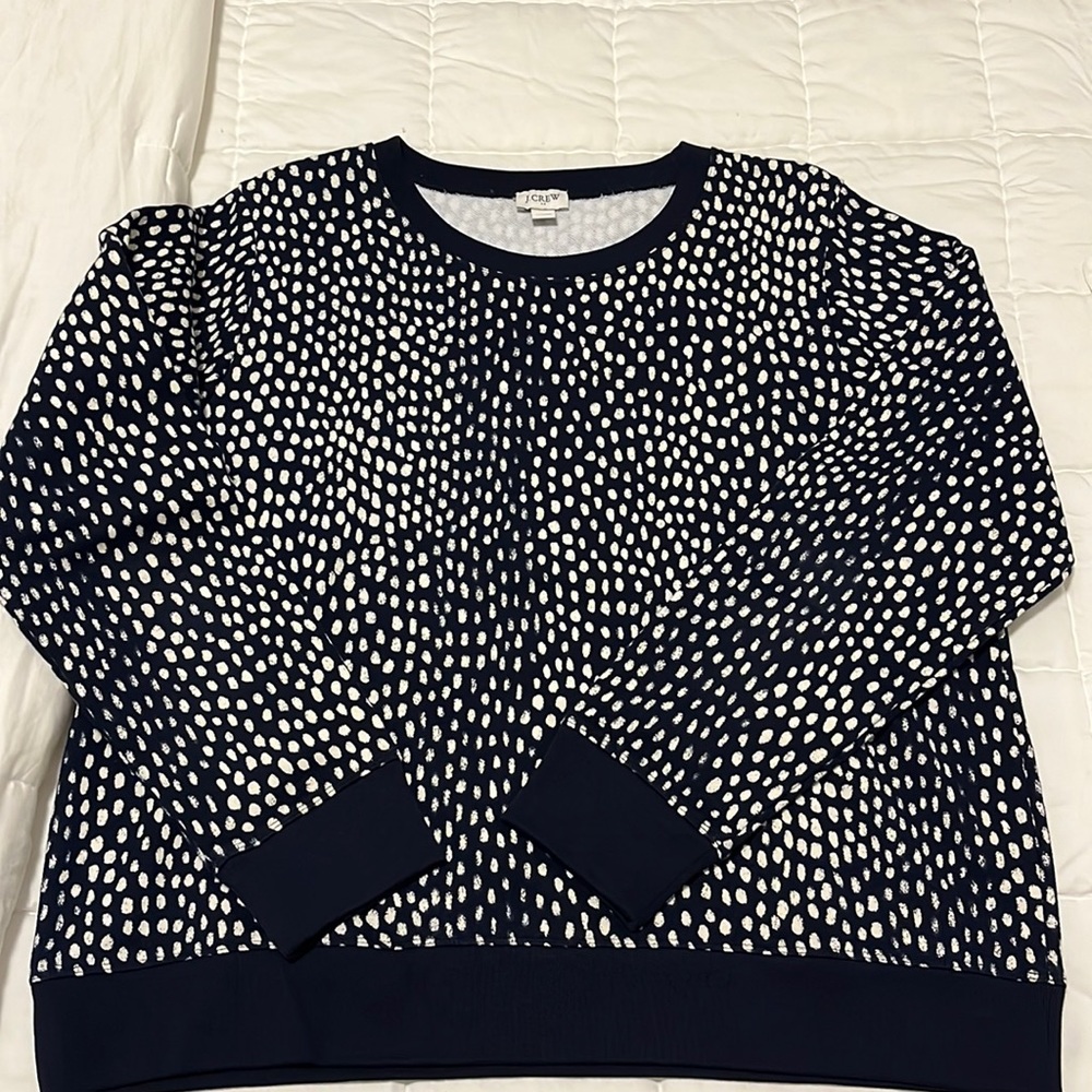 J.Crew Factory Cotton Crewneck Sweatshirt - Navy and White - Size L